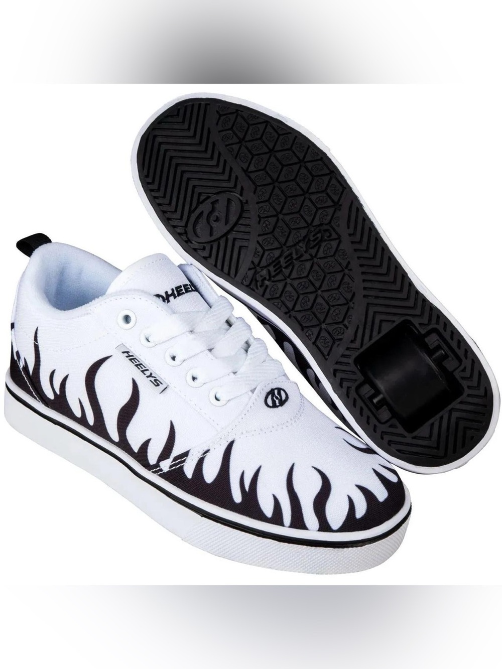 Heelys Kids White Sneakers with Black Flame Design